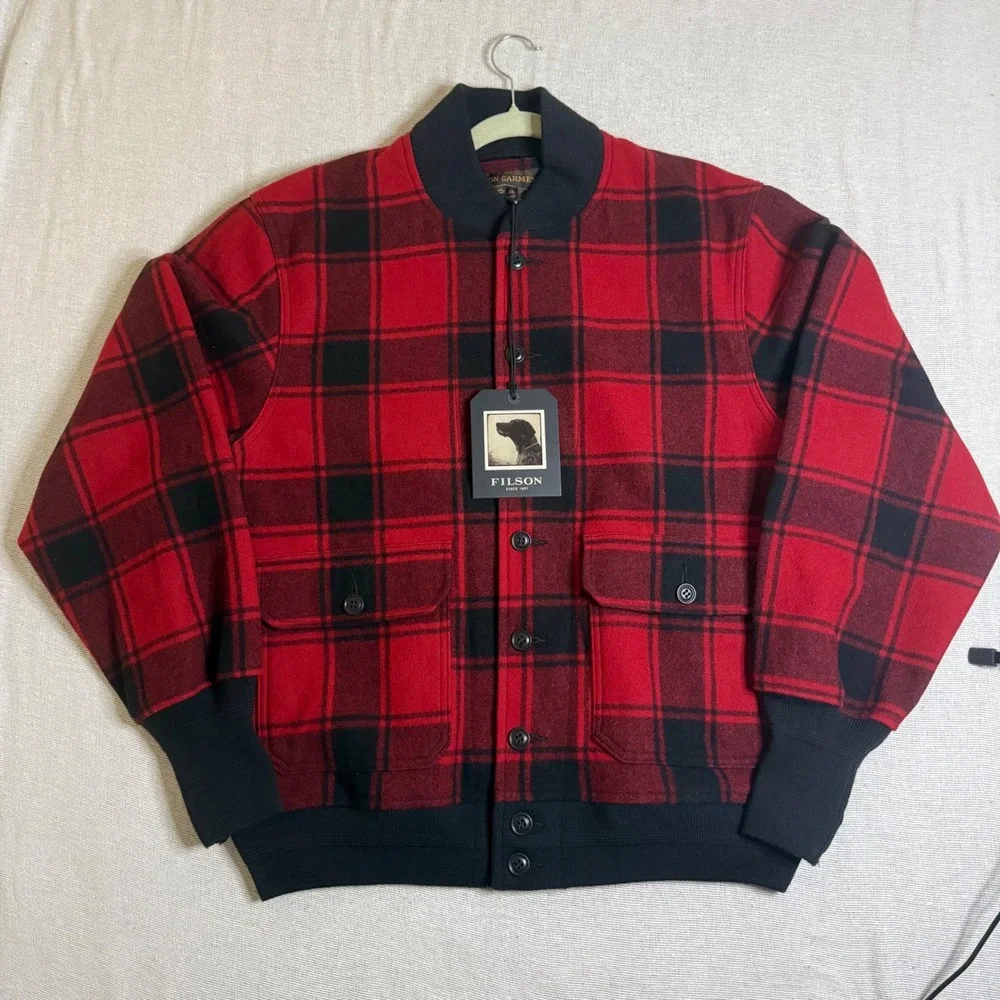 Filson CCC Wool Bomber Men M Red Black buffalo Plaid